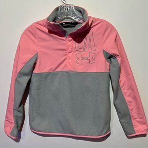 Under Armour Girl's Coldgear Pink/Gray Pullover Fleece 1/4 Snap Jacket, Youth M